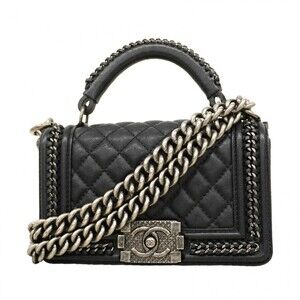 Chanel Boy Chain Shoulder Bag, Calfskin, Black, 2-way Bag OP006877
